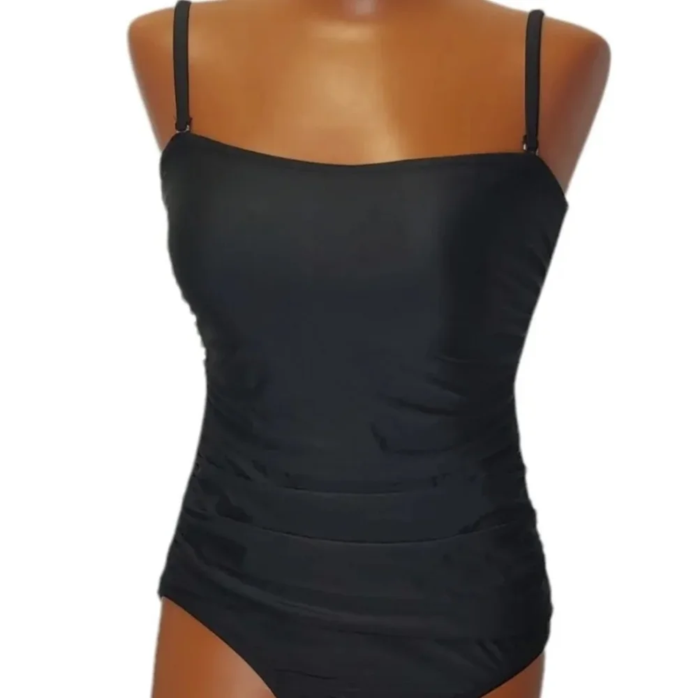 DKNY One Pc Swimsuit Woman Med Black Slimming Strapless Tummy Control New - Picture 4 of 8